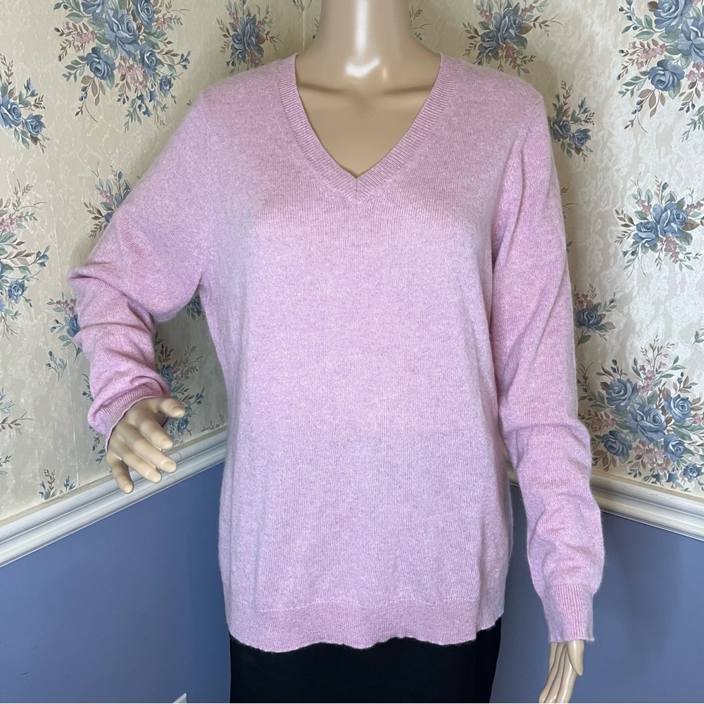 Charter Club Pure Cashmere V Neck Sweater Chantilly Light Pink, Size XL, NWT